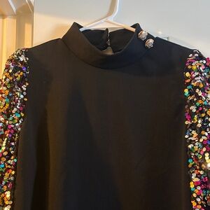 Black Dress with Colorful Sequin Sleeves